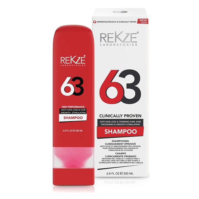 REKZE 63 Shampoo Clinically Proven, Best Premium & Unique Regrowth Formula For Hair Thickening, Thinning Hair & Anti-Hair Loss, DHT Blocker Prevent Baldness/Alopecia