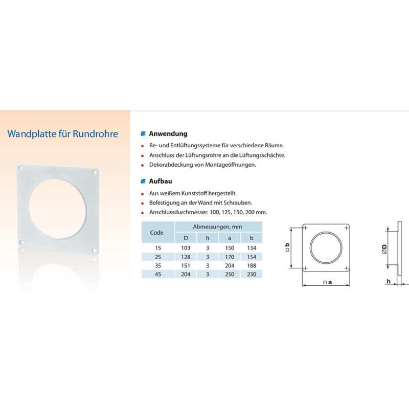 Wall Plate for PVC Ventilation Pipe 150 mm Wall Flange