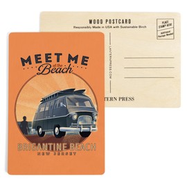 Brigantine Beach, New Jersey, Meet Me at the Beach, Camper Van, (4x6 Birch Wood Postcards, 2-Pack Stationary, Rustic Home Wall Decor)