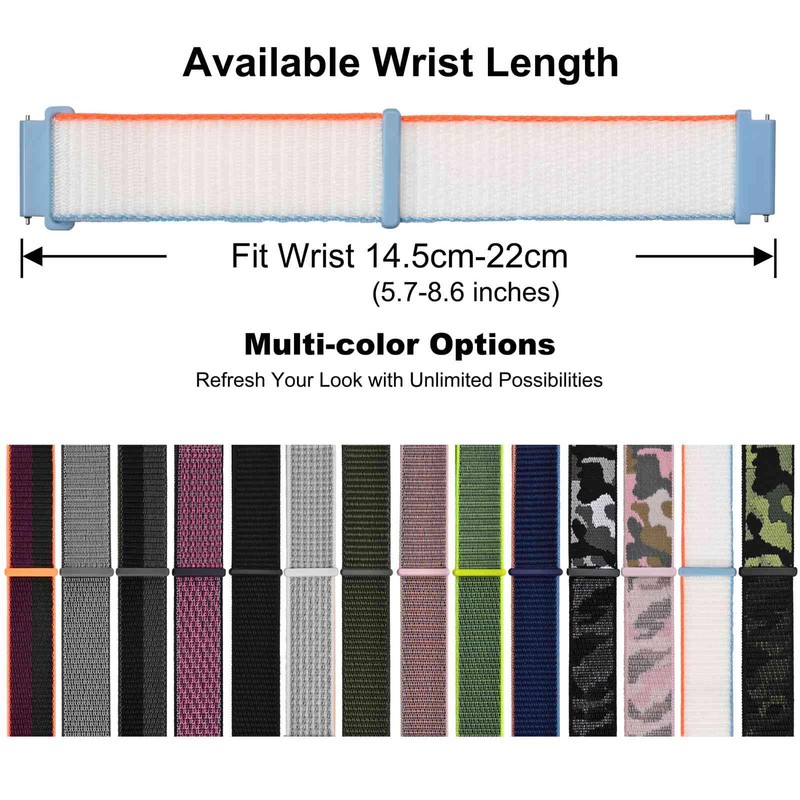 WOCCI 18mm Adjustable Nylon Watch Band, Quick Release Sport Loop