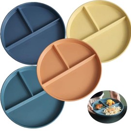 4 Pcs Divided Dinner Plates - Plastic Plates, Picnic Set, Plate Set for Portion Control - Reusable and Unbreakable Plastic Plates for Kids and Adults - Ideal for Camping and Picnics