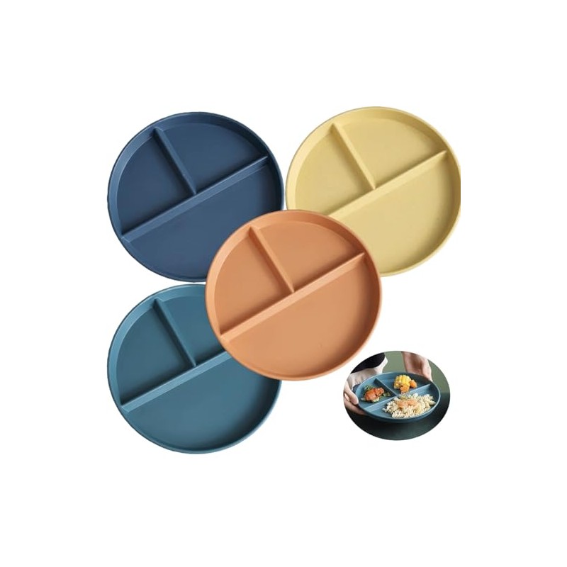 4 Pcs Divided Dinner Plates - Plastic Plates, Picnic Set,