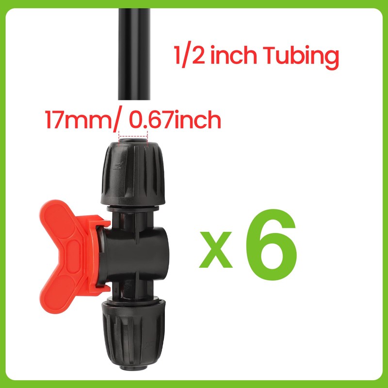 Bonviee 6 Packs 1/2” Drip Irrigation Shut Off Valve, in-Line