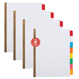 1InTheOffice Binder Dividers with Tabs, Three Ring Binder Dividers with Tabs, 8 Tab Dividers, Big Tab Write-On Paper Dividers, Multicolor, 4/Pack