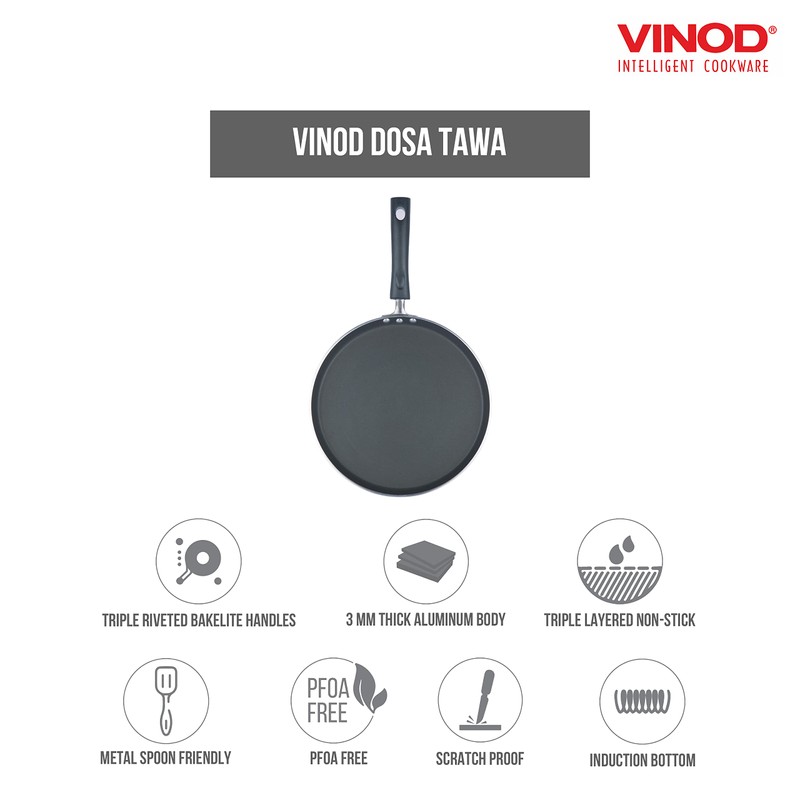 Vinod Cookware Dosa Griddle (Tawa) with Induction Base - 100%