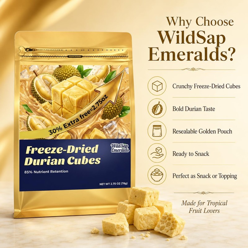 WildSap Emeralds Freeze Dried Durian (78g/2.75 Oz) - Crispy Tropical