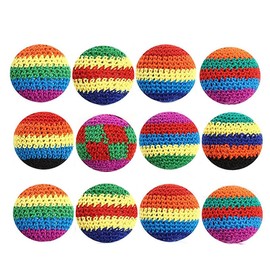 WADY 12Pcs Multifunctional Hacky Balls Set,Colorful Crochet Knitted Juggling Sacks with Geometric Patterns, Perfect for Indoor & Outdoor Footbag Activities