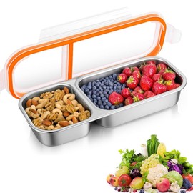 Stainless Steel Snack Containers, Reusable Double Compartment Condiment Box with Lids, Divided Food Storage Containers Condiment Box Sauce Cups for School, Travel, Home