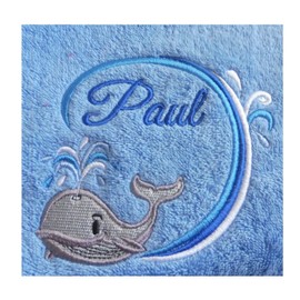 Whale (1380) - Embroidered Medium Weight Star Fleece Baby Blanket (Blue)