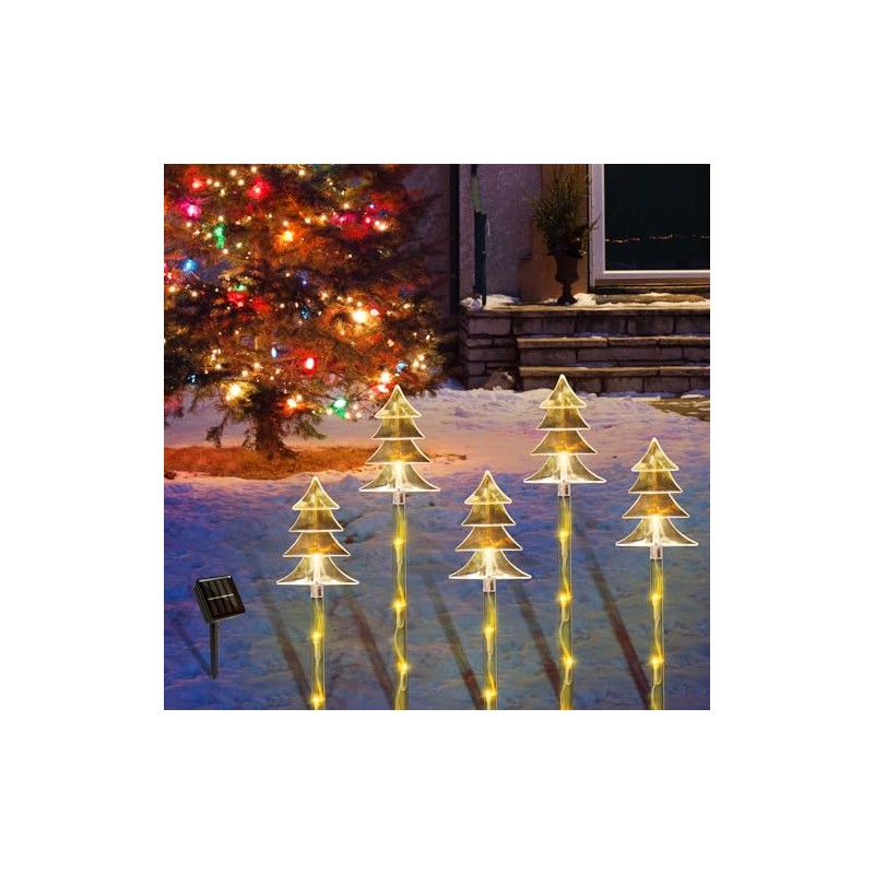 ILLUMINEW Christmas Outdoor Decorations, Solar Tree Pathway Lights, 5 Pack
