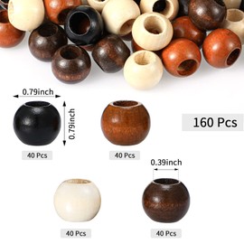 160 Pieces Large Hole Barrel Wooden Beads Natural Wood Macrame Beads Loose Spacer Beads Unfinished Craft Spacer Beads Hair Braid Beads with 0.39 Inch Hole for DIY Crafts Jewelry Bracelet Making