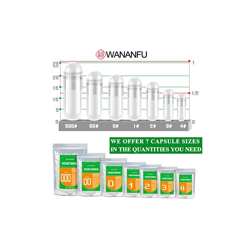 wananfu wananfu Size 000 Empty Capsules Vegetarian (1000 Count) Bundle