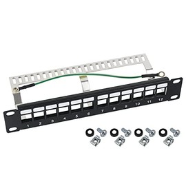 HMF 63346-02 STP Keystone Patch Panel for Server Cabinet | 10 Inch | 1 U | 12 Ports RJ45 Shielded | Black