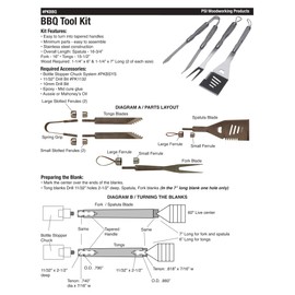 Penn State Industries PKBBQ 3pc Stainless Steel BBQ Grill Utensil Woodturning Project Kit