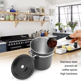 Coffee Canister with Spoon, Airtight Coffee Canister Stainless Steel Coffee Canister for Ground Coffee Vacuum Canister for Coffee Tea(Black#M)