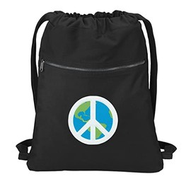 Broad Bay Peace Sign Drawstring Backpack RICH CANVAS World Peace Cinch Bag
