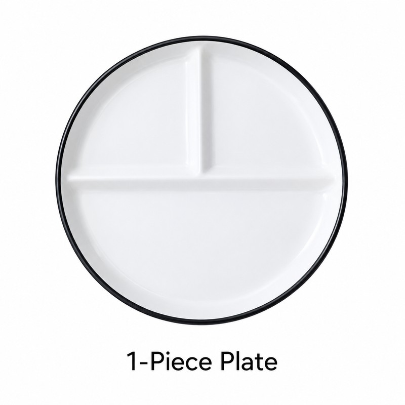 Ceramic Divided Plate – 3-Section Round Food Serving Plate for
