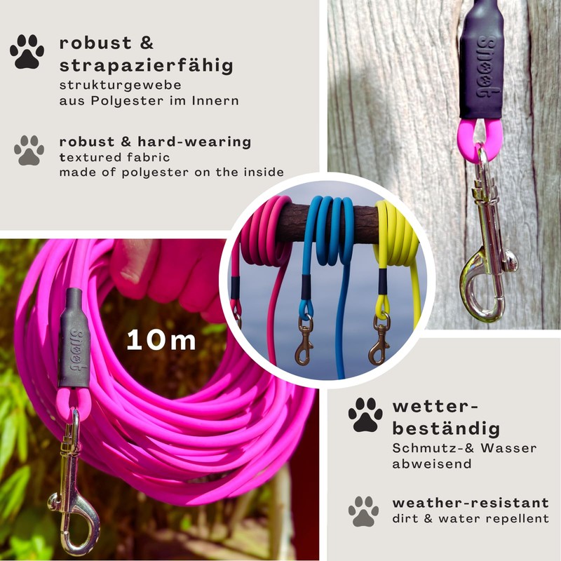 10 m Recall Lead for Dogs, Waterproof Round Lead with