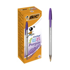 BIC Cristal Fun Ballpoint Pens Wide Point (1.6 mm) - Purple, Box of 20