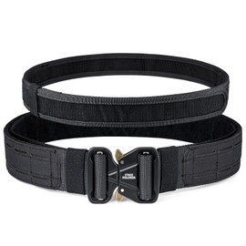 FREE SOLDIER Double Layer Tactical Belt with Inner Belt with Metal Clasp and Quick Release Heavy Laser Cut, black