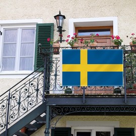 3×5 FT Sweden National Flag,Large Swedish Nation Decor,Double Side Digital Printed 150D Polyester Banner With Canvas Header Brass Grommet For Outdoor Indoor Parade Car
