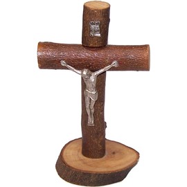 Holy Land Market Table Natural Olive Wood Cross/Crucifix with with bark Left as is (5.5 Inch)