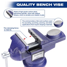 WORKPRO Bench Vise, 2.5 Inch Jaw Width Universal Table Vise, 360°Swivel Base Home Vice Bench Clamp with Magnetic Jaw Pads, Portable Clamp-on Vise Bench for Woodworking, Metalworking, Drilling