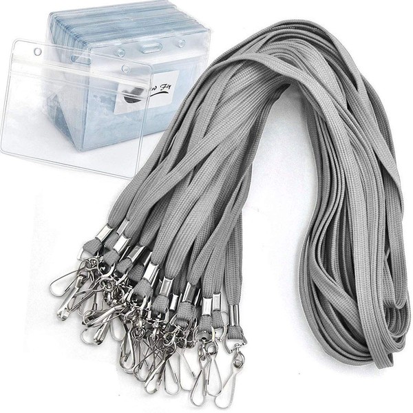Name Tags Gray Lanyards/Badge Holder Pairs Woven Round Lanyard &