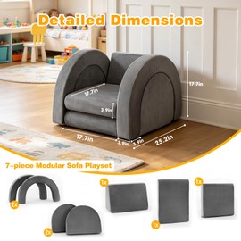PY HOME & SPORTS Kids Modular Sofa Play Set, 7-Piece Creative Foam Couch for Children, Soft Coral Fleece, Multiple Configurations, Improves Hands-On Skills & Imagination, Compressed Packaging
