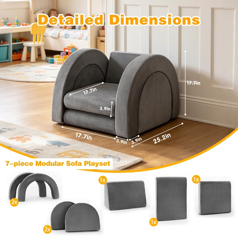 PY HOME & SPORTS Kids Modular Sofa Play Set, 7-Piece