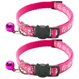 Hepplly 2-Pack Cat Collars Quick Release Reflective Kitten Collar with Bell (Dark Pink)