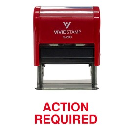 Vivid Stamp Action Required Office Self Inking Rubber Stamp - Medium - 9/16" x 1-1/2", Red