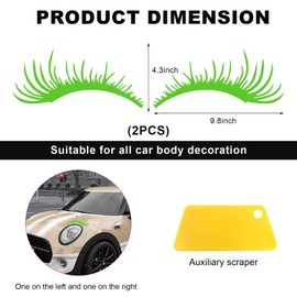KVAEY 2 PCS Car Headlight Eyelash Stickers, Cute Fake Eyelashes Decal for Bumper Auto Body Window, Waterproof Reflective PET Charming Eyelash Sticker Funny Decor for Car SUV Truck (Green)