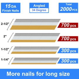 SimCos 15 Gauge 34-Degree DA Series Angled Finish Nails, Galvanized Assorted Size Project Pack for Pneumatic, Electric Angled Finish Nailer or Nail Gun (Assorted sizes-2)