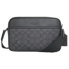 Coach FCV921 CV921 Shoulder Bag, Charcoal x Black, Graham Signature Canvas, Smooth Calf Leather, Crossbody, Men's, Women's, Outlet Product, Brand, Parallel Imported, charcoal/black