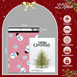 Jowlroel Christmas Poly Mailer 10x13 Inch 25 Pcs, Waterproof Shipping Bags for Clothing, Tear-Resistant Mailer with Self-Seal - Snowmen Printed
