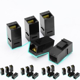 Rapink RJ45 Coupler Inline Keystone Jack, Female to Female RJ45 Keystone Coupler 25 Pack for Ethernet Cat6/Cat5e/Cat5 Cable Extender with Gold Plated Black