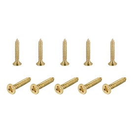sourcing map Brass Wood Screws, M4x25mm Phillips Flat Head Self Tapping Connector for Door, Cabinet, Wooden Furniture 30Pcs