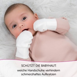 LaLoona Scratch Mittens/Scratch Gloves Set with Elastic Waistband - 3 Pairs of Baby Gloves to Prevent Scratching, 100% Cotton, Oeko-Tex® Standard 100 Tested - White, White