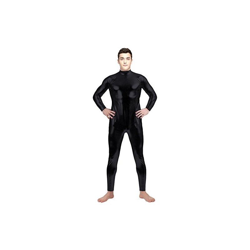 Aniler Unisex Shiny Metallic Unitard Zipper Tight-fitting Stretchy Costume Bodysuit