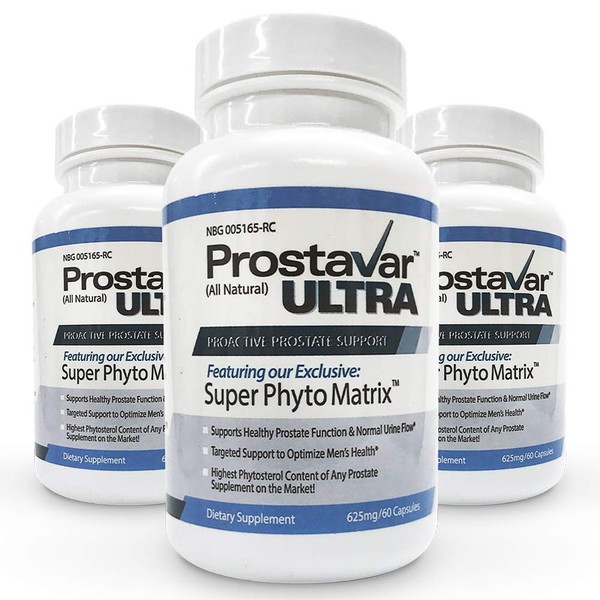 3 Bottle New Improve From Maker of Original Prostavar Ultra Prostate Support 600mg 90% Beta-Sitosterol & 320mg Saw Palmetto + Grape Seed Extract