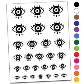 Three Tears Evil Eye Nazar Charm Temporary Tattoo Water Resistant Fake Body Art Set Collection - Dark Green (One Sheet)