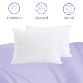 Waterguard Waterproof Pillow Protectors Quilted – Zippered Bug Proof Pillow Cases - 100% Cotton Top, Microfiber Filled Pillow Covers – Standard Size (20x26) Set of 2