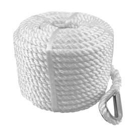 ISURE MARINE Solid Braid Nylon Anchor Rope (3/8" x 100') Anchor Line Boat Anchor Rope with Stainless Steel Thimble & Shackle