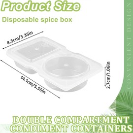 40Pcs Double Compartment Condiment Container with Lids 2 Compartment Snack Containers Reusable Snack Pack Containers Double Condiment Container for To-Go Sauce, Food Travel Snack,Sampling (Model 2)