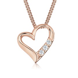 Diamore Women's Necklace with Heart Pendant in 925 Sterling Silver with Diamond (0.06 ct.) 45 cm Long, Sterling Silver, Diamond