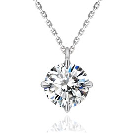 KRKC Diamond Pendant Necklace for Women, Moissanite Solitaire Pendant Necklace in 18K White Gold, Round-cut Lab Grown Diamond, S925 D Color VVS1 Adjustable 16+2 inches Chain Valentines Day Gift for Mom Girls Wife