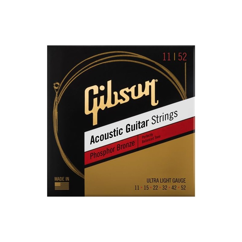 Gibson Phosphor Bronze Acoustic Guitar Strings, Ultra-Light