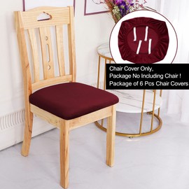 PiccoCasa Dining Chair Seat Covers Set of 6, Velvet Chair Seat Cover with Ties for Dining Room - Stretch Dining Chair Covers for Wedding Hotel, Removable Washable Burgundy Chair Covers