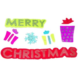 Christmas Reusable Gel Window Clings with Glitter, Merry Christmas, Presents, Snowflake (13 Clings, 1 Sheet)